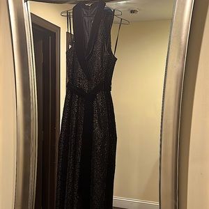 Black sequin Jumpsuit with velvet lapel and belt from Jill Stuart size 2